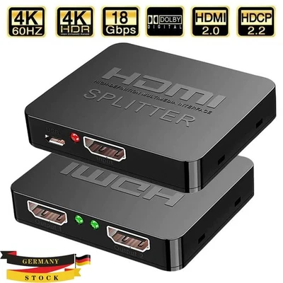 TECHMARKT24 HDMI Splitter 1 in 2 Out 4K Ultra HD 3D Umschalter Full 1080P Verteiler Adapter
