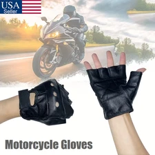 Men's Motorcycle Fingerless Gloves Leather Half Finger Driving Biker Black Glove