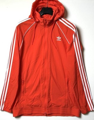 Adidas Trefoil 3 Stripe Windbreaker, mit Kapuze, rot, Herren Large. ''