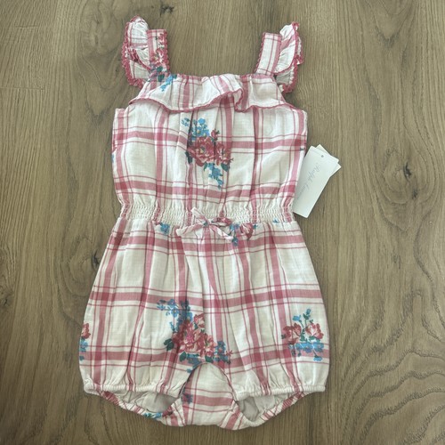 NEU Ralph Lauren Baby Mädchen 12 Monate Blumen kariert Sommer Strampler, Rüschen süß!!