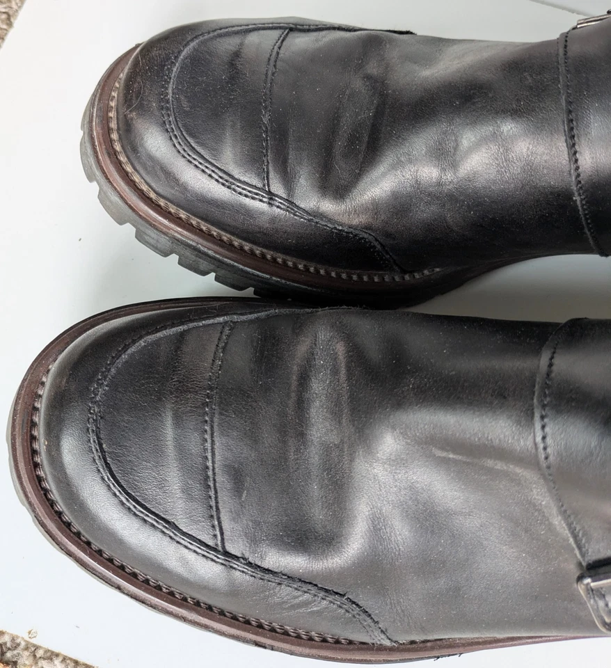 Винтажный Италии американский орел ботинки женщин 11 молнии черная кожа середины икры мотоциклиста - Изображение 4 из 4