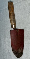 Vintage Gardening Hand Trowel Shovel W/ Wood Handle Red Paint & Patina Unmarked