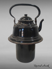 07126 antiker musealer EINSETZ-WASSERKESSEL Teekessel f&uuml;r Holzofen Emaille ~1900