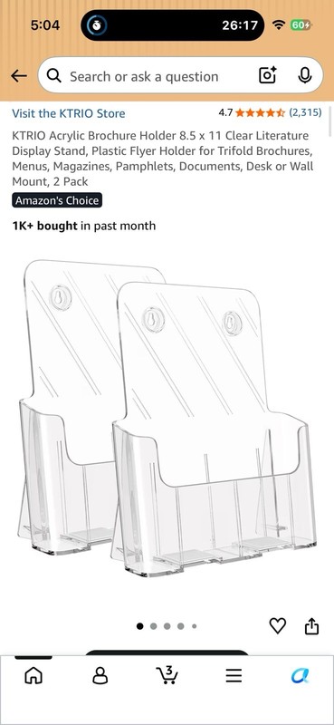 KTRIO Clear Acrylic Brochure Holder 8.5x11 Letter Desk/Wall Mount, 2 Pack