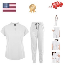 Scrubs Set for Women Nurse Uniform Jogger Suit Stretch Top  Pants with Multi...