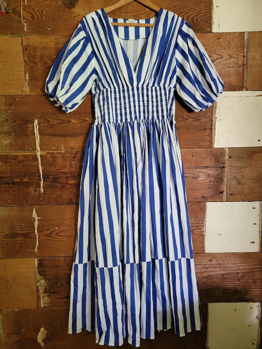 AYR The Extra Extra Marais Blue White Regatta Stripe Dress Size Medium