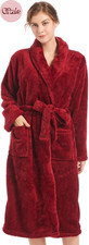 Womens Plush Fleece Robe, Cozy Warm Bathrobe Fuzzy Female Spa Robe with Pockets