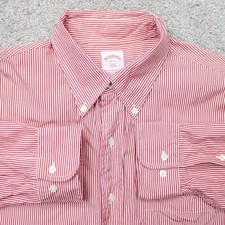 Brooks Brothers 346 Shirt Mens 16, 2/3 Red/White Striped 100 Cotton Long Sleeve