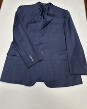Jos A Bank 48L Blue Check Wool Signature Gold Blazer Suit Jacket Sport Coat