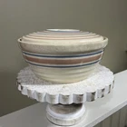Possible McCoy Stripe Ceramic Bowl w/Lid Beige Pink Blue Beehive See Description