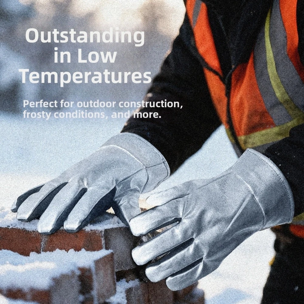BBQ Gloves Heat Resistant Industrial Cowhide Leather for Outdoor Camping