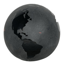 Crystal Glass Etched Frosted Black Globe Earth Ball Paperweight 3" Motive Power