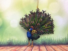 VINTAGE METAL PEACOCK CHRISTMAS ORNAMENT 4"L X 4"T