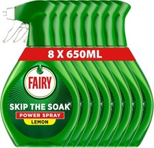 Fairy Skip the Soak Dish Power Spray, Lemon, 8x650ml, Grease Remover & Degrease 7.42 per litre
