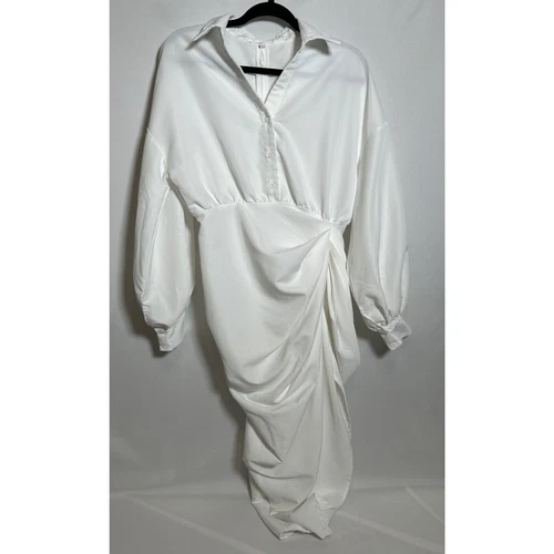 VALENTINO SHEIN Valentine Solid Drop Shoulder Ruched Shirt Dress Sz Small