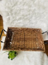 Woven Rectangular Serving Tray with Metal Handles