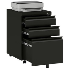 Vinsetto 3 Drawer File Cabinet, Lockable Metal Filling Cabinet, Black