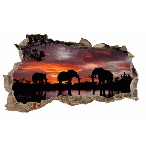 Wall hole elephants wall decal 100x60cm sticker living room bedroom wl44