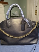 Coach Navy Large Dome Satchel Top Handle Zip Gold Hardware Chain Strap Charm