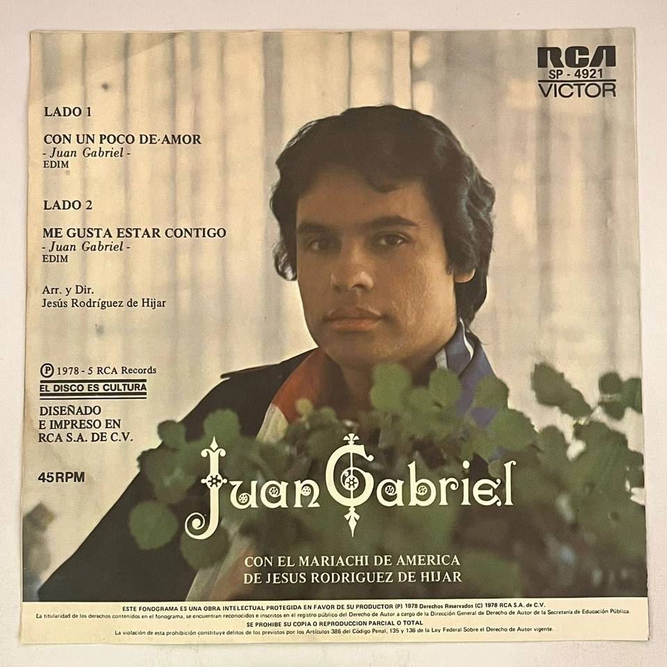 JUAN GABRIEL CON MARIACHI - CON UN POCO DE AMOR - 1978 MEXICAN 7" SINGLE PS - Image 2 of 4