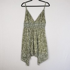 Asymetrical Hem Slip Dress Green White Floral Forest Nymph Fairy Flowy Suze L