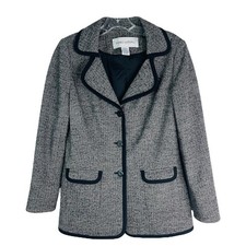 Doncaster black white wool herringbone preppy office academia blazer 8