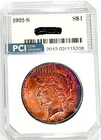 1922-S Rare Date  Peace Dollar Gem BU +++  Amazing Lustrous Rainbow Color Toned