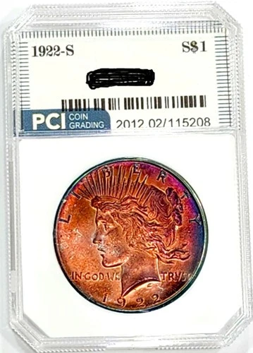1922-S Rare Date  Peace Dollar Gem BU +++  Amazing Lustrous Rainbow Color Toned