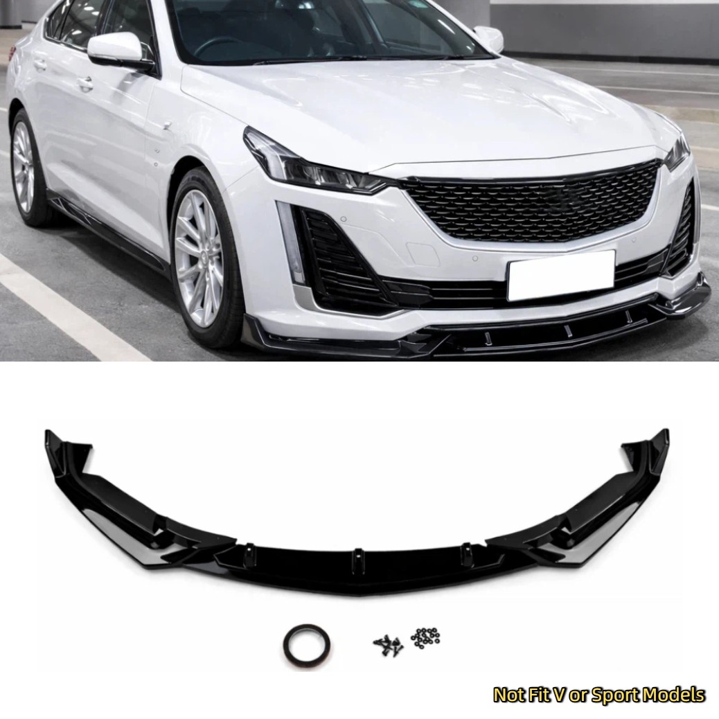 For 2020-2024 Cadillac CT5 Gloss Black ABS Front Bumper Lip Splitter Chin 3PCS