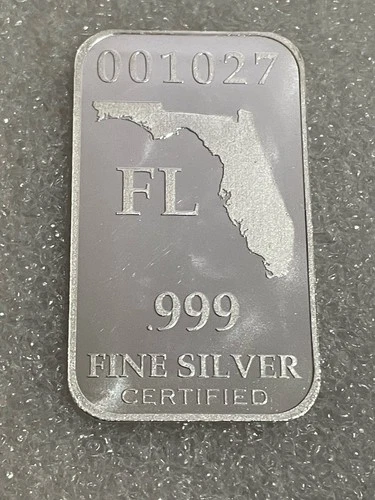1/2 Troy Oz .999 Fine Silver Florida State Bar- Federated Mint