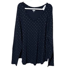 Old Navy EveryWear V-Neck Tunic Top Slub Black Glitter Polka Dots XXL