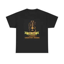This Girl Loves Country Music Tshirt Retro Graphic Guitar Unisex Cotton Tee