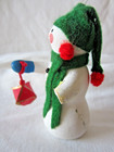 Vintage 3" Ceramic SNOWMAN holding LANTERN Chimer BELL Christmas Ornament Decor — photo 3