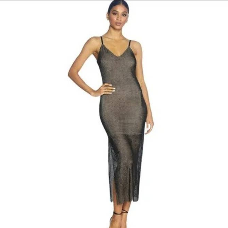 knee length dresses for ladies Self-Portrait - Burgundy Rhinestone Fishnet Midi Dress main image 1