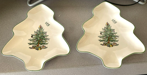 2 Spode Christmas Tree shaped Candy or nut dish 7.25" long, never used - Picture 4 of 5