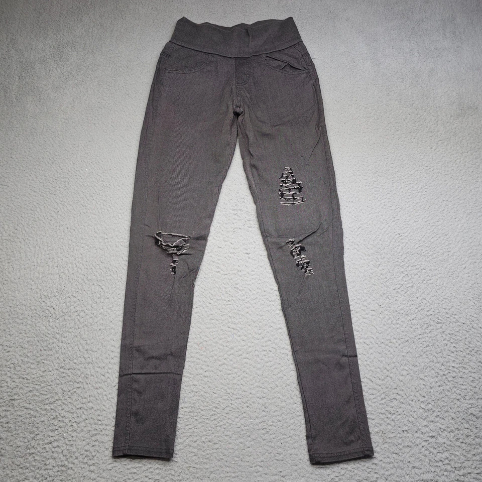 Pantalones Agnes & Dora para mujer pequeños negros pierna ajustada desgastada Foto 2 de 4