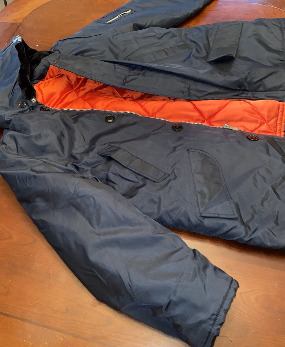 Vtg navy Flight Full Zip Bomber Jacket WPL 10881 Sz XL Faux Vtg navy Flight Full Zip Bomber Jacket WPL 10881 Sz XL Faux