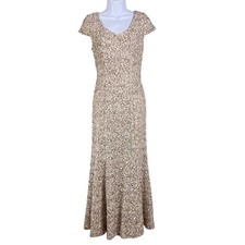 Alex Evenings Womens Sz 6 Long Cap Sleeve Fit Flare Dress Sequin Detail Formal