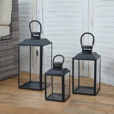 3er Set Laterne HWC-B38, Windlicht Gartenlaterne, Metall Höhe 42/33