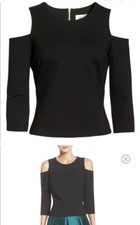 NWT Eliza J Cold Shoulder Black Fitted Top Nordstrom size 6