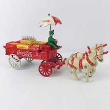 Vintage Coca Cola Horse Drawn Carriage Cast Iron Toy 7 Cases 16 Mini Bottles