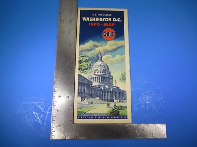 Vintage Metropolitan Washington D.C Info Map Gulf Oil Company Tourism S7456