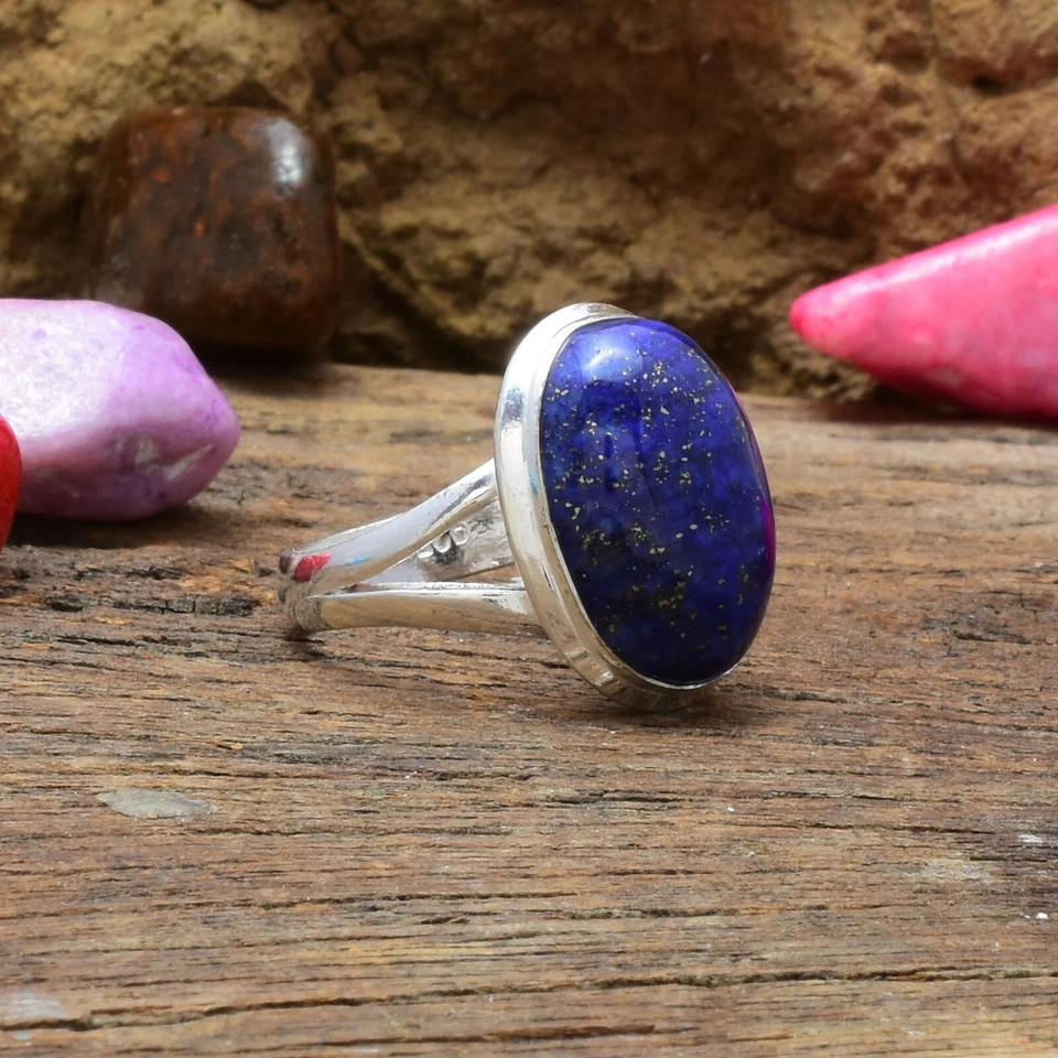 Fantastico Blu Lapislazzuli Gemma 925 Argento Sterling Artigianale Anello - Immagine 2 di 3