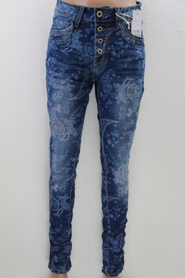 JEWELLY Damenjeans Denim Blau Knopfleiste Floral Print romantisch JW22227