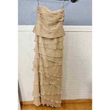 Jovani Vintage Nude Strapless Gown Ruched Bodice and Ruffle