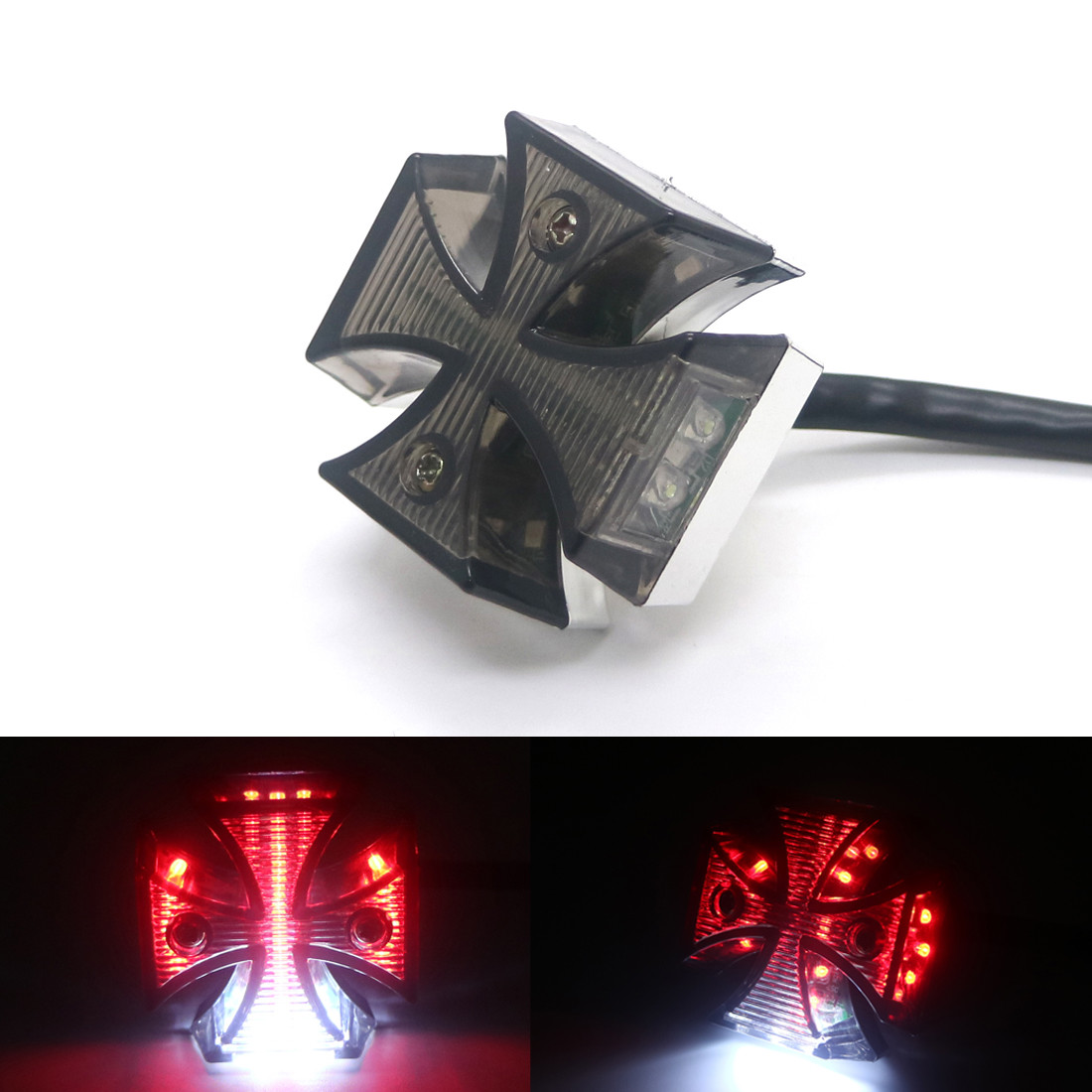Universal Motorcycle Smoke Mini MALTESE CROSS LED Tail Brake Rear