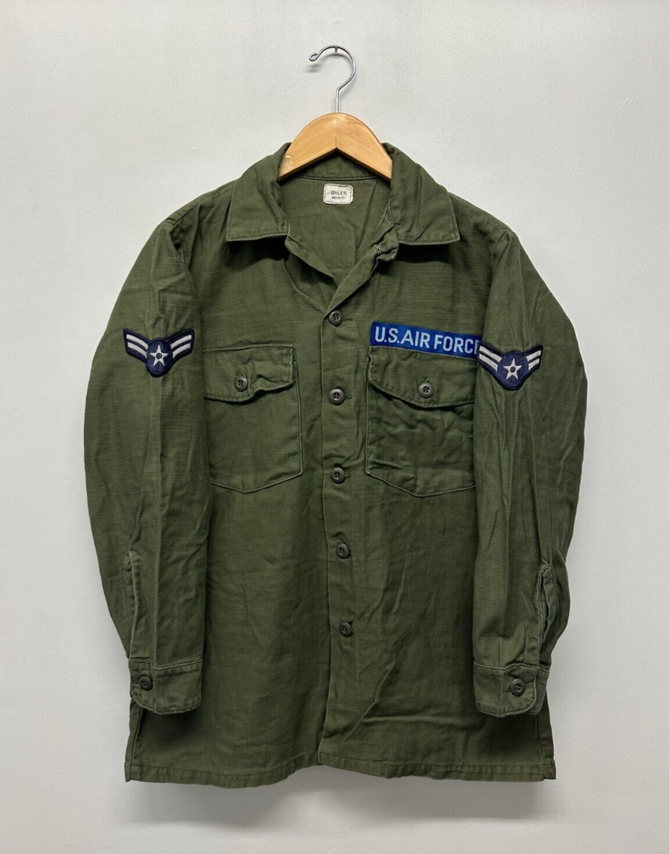 50sUS AIR FORCE 1st 初期型 OG107ユーティリティシャツ US Air Force OG-107 Fatigue Shirt, Dated 1974, Size 15 1/2 x 31, T
