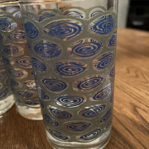 Vintage MCM Libbey Nordic Peacock Swirl Glasses Blue Green 5" Rare Bar Lot Of 7 - Picture 6 of 6