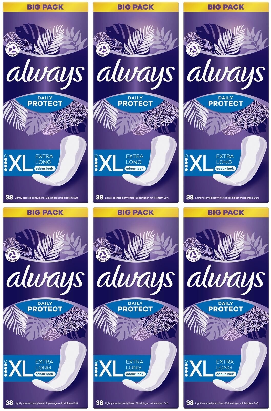 228 x Always Dailies Panty Liners Long Plus Fresh Protect Odour