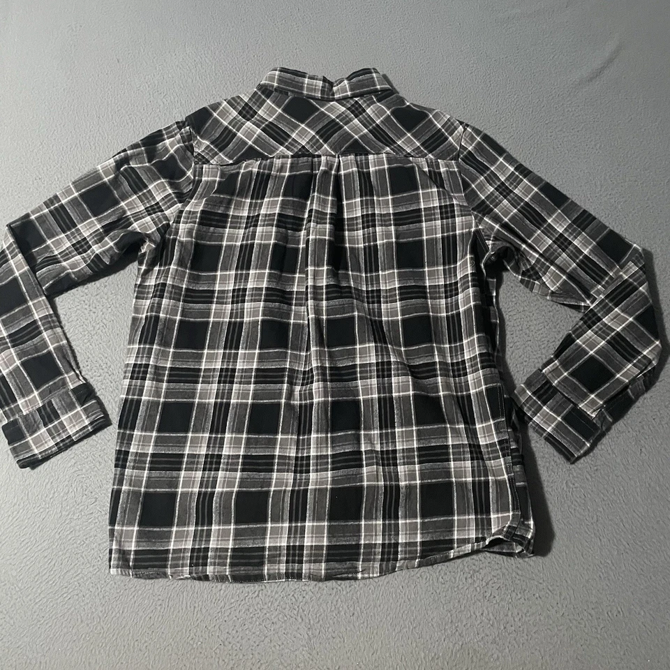 Коричневая фланелевая рубашка мужская средний размер серая клетчатая тяжелая для работы на открытом воздухе с длинным рукавом - Изображение 3 из 4